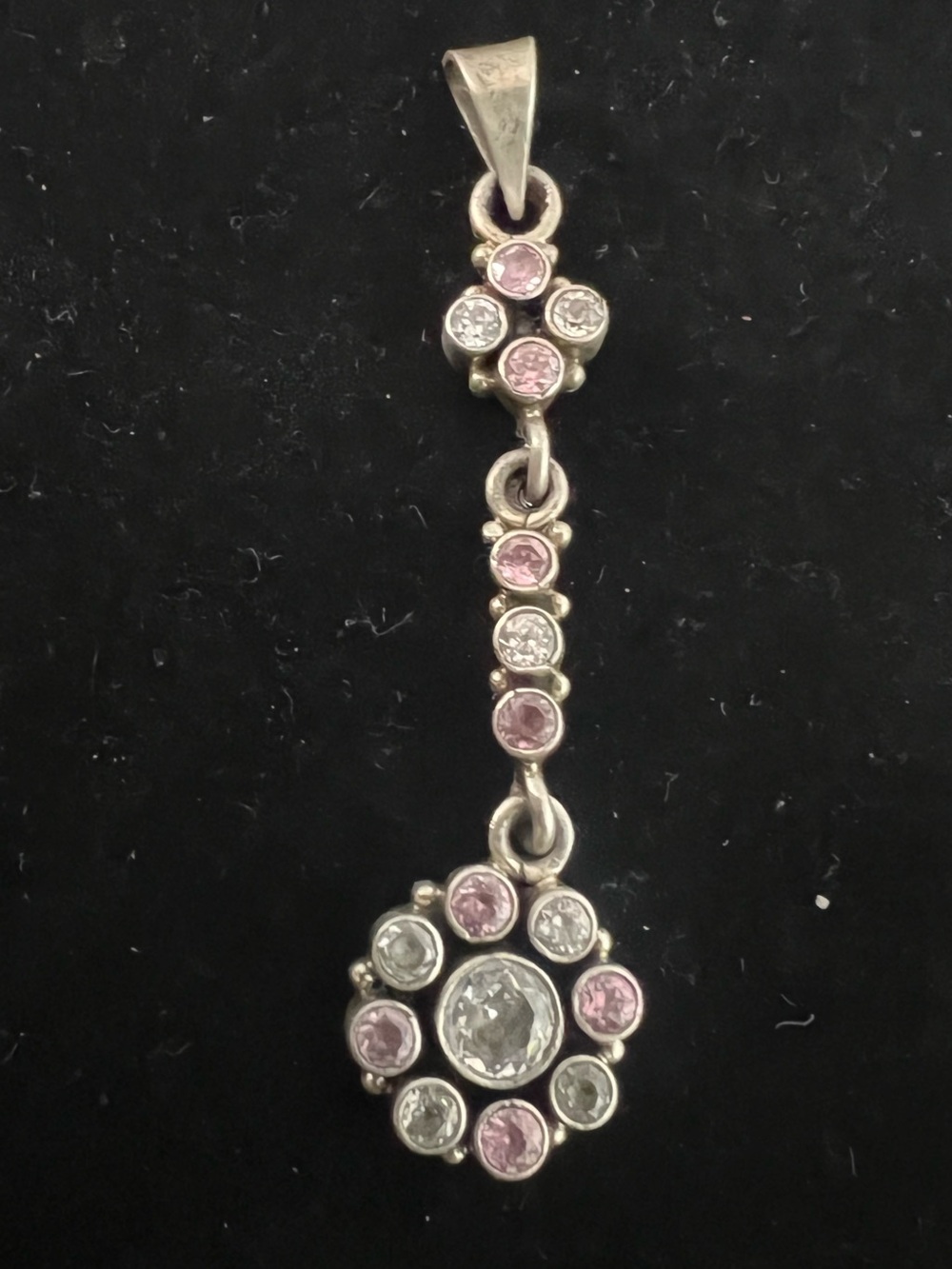 925 STERLING SILVER Pink and Clear Stone Drop Pendant